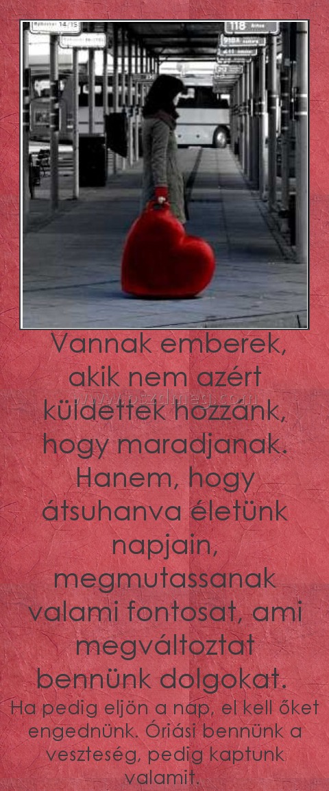 Vannak emberek
 
Ha pedig eljön a nap, el kell őket engednünk. Óriási bennünk a veszteség, pedig kaptunk valamit. 