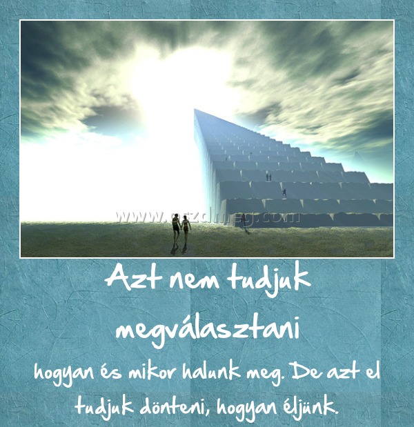 Azt nem tudjuk megválasztani
 
hogyan és mikor halunk meg. De azt el tudjuk dönteni, hogyan éljünk.