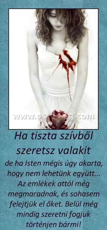 Ha tiszta szívből szeretsz valakit
 
de ha Isten mégis úgy akarta, hogy nem lehetünk együtt... Az emlékek attól még megmaradnak, és sohasem felejtjük el őket. Belül még mindig szeretni fogjuk történjen bármi!