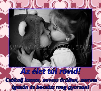 Az élet túl rövid!
 
 Csókolj lassan, nevess őrülten, szeress igazán és bocsáss meg gyorsan!