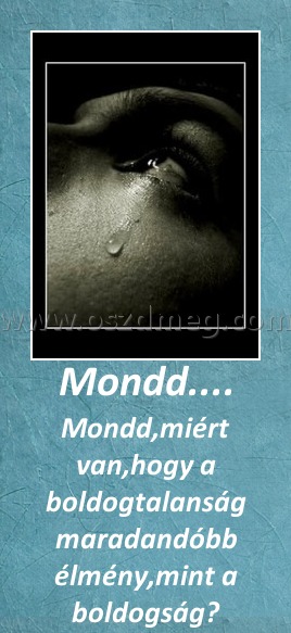 Mondd.... Mondd....
Mondd,miért van,hogy a boldogtalanság maradandóbb élmény,mint a boldogság?