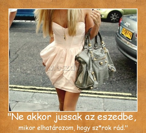 "Ne akkor jussak az eszedbe, "Ne akkor jussak az eszedbe,
mikor elhatározom, hogy sz*rok rád.