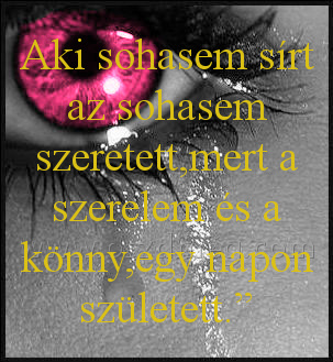 Aki sohasem sírt az
 
Aki sohasem sírt az sohasem szeretett,mert a szerelem és a könny,egy napon született.”