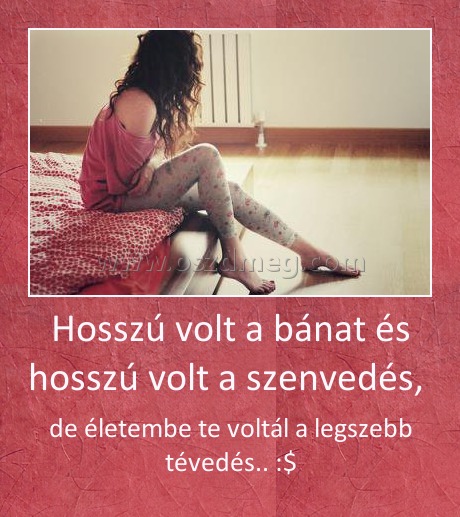 Hosszú volt a bánat és hosszú volt a szenvedés, 
 
de életembe te voltál a legszebb tévedés.. :$