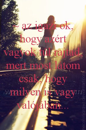 ~ az igazi ok
 
~ az igazi ok, hogy azért vagyok túl rajtad, mert most látom csak, hogy milyen is vagy valójában...
