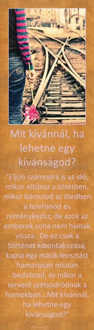 Mit kívánnál, ha lehetne egy kívánságod?
 
"Eljön számodra is az idő, mikor eltűnsz a sötétben, mikor bámulod az öledben a telefonod és reménykedsz, de azok az emberek soha nem hívnak vissza.  De ez csak a történet kibontakozása, kapsz egy másik leosztást hamarosan miután bedobtad, és mikor a terveid szétsodródnak a homokban...Mit kívánnál, ha lehetne egy kívánságod?"