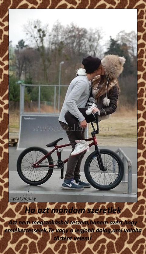 Ha azt mondom szeretlek
 
Azt nem megszokásból teszem,hanem azért,hogy emlékeztesselek,Te vagy a legjobb dolog,ami valaha történt velem! 