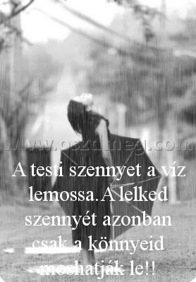 A testi szennyet a
 
A testi szennyet a víz lemossa.A lelked szennyét azonban csak a könnyeid moshatják le!!
