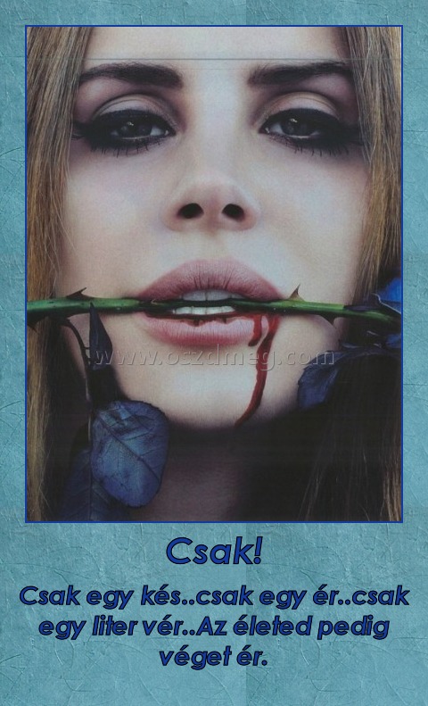 Csak! Csak!
Csak egy kés..csak egy ér..csak egy liter vér..Az életed pedig véget ér.