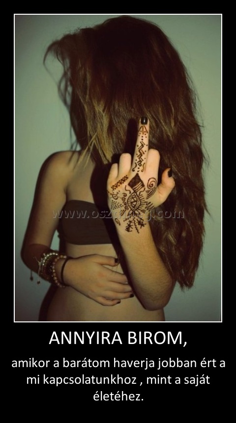ANNYIRA BIROM,
 
amikor a barátom haverja jobban ért a mi kapcsolatunkhoz , mint a saját életéhez.